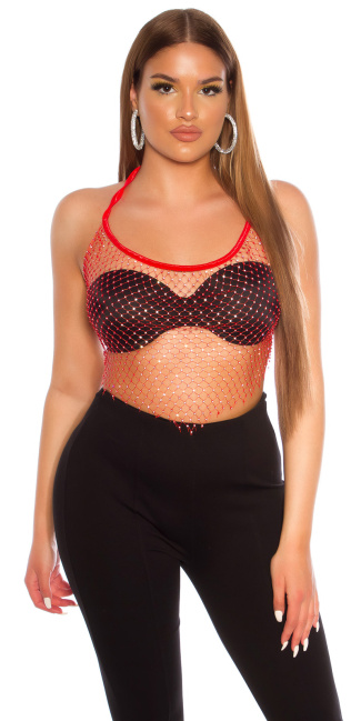 Net Top with sparkling Stones Red